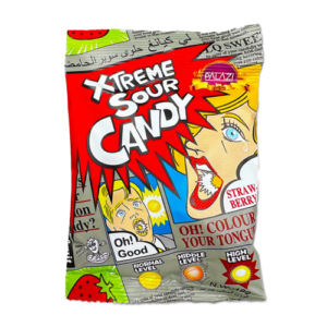 آبنبات پالازی مدل xtreme sour candy طعم توت فرنگی وزن 18 گرم